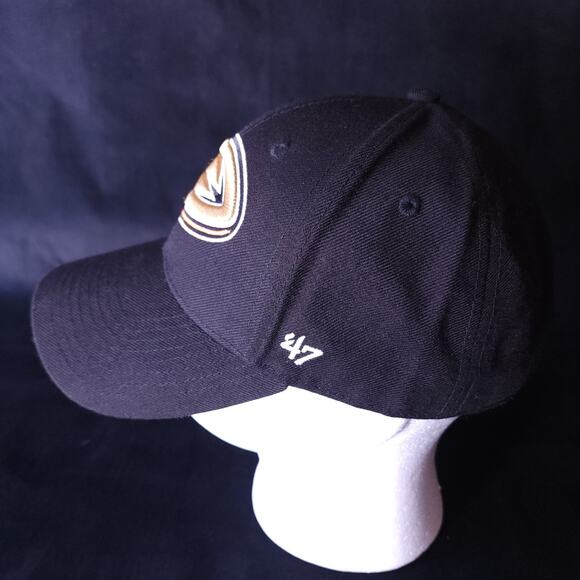 Anaheim Ducks Logo '47 Brand Clean Up Black Adjustable Strapback NHL Dad Hat Cap - Picture 3 of 8